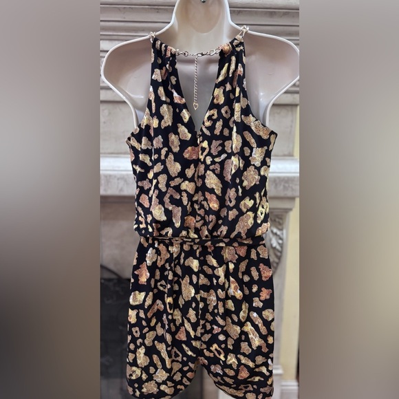 Thalia Sodi Black & Gold Leopard Print Halter Romper Size XS - Picture 6 of 15